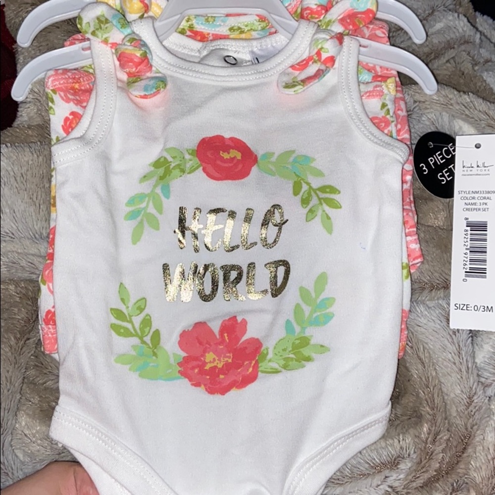 Nicole Miller 3 piece baby girl creeper set